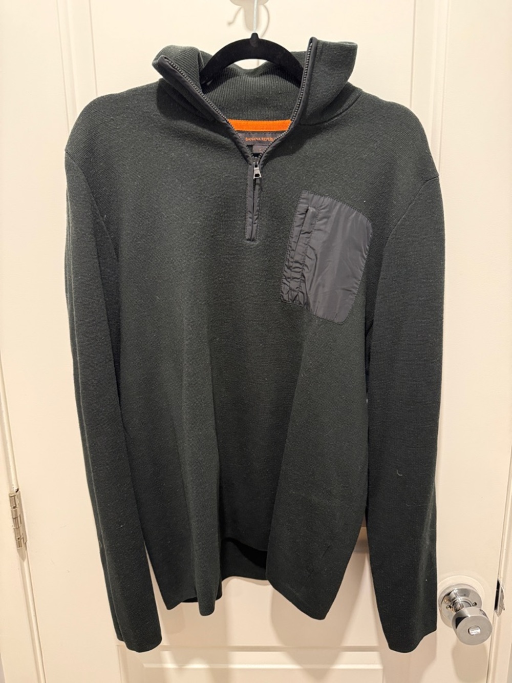 Banana Republic Men's Coal Half-Zip Sweater with Chest Patch